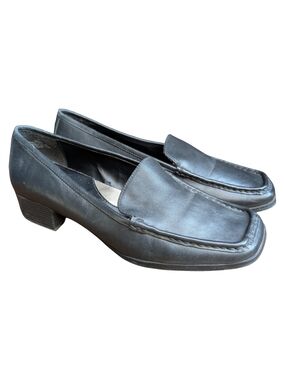 Vintage 90s Passofino Black Leather Minimalist Loafers | Square Toe | Size 9